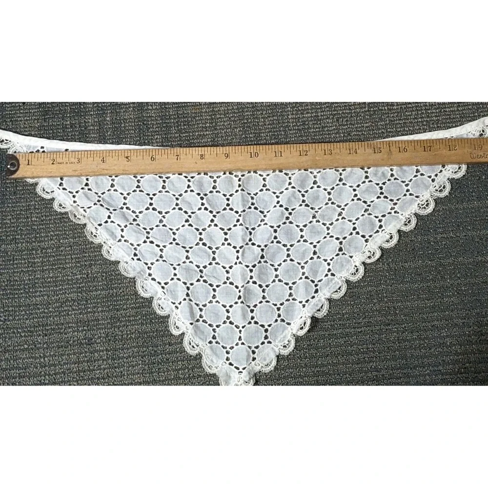 Vintage Eyelet Bandana Boho Scarf Hair Tie Ivory Triangle Lace Festival Summer